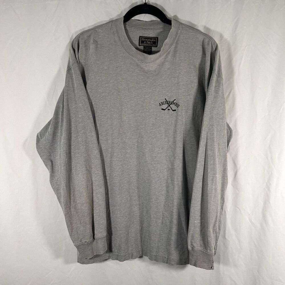 Vintage Abercrombie Fitch Men's XL Grey Long Sleeve Crew Neck Hockey 100% Cotton